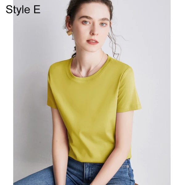 Simple OL Désinvolte Lavande Ordinaire T-Shirts 2021 Encolure Dégagée Coton Manches Courtes Hauts pour Femmes T-shirt