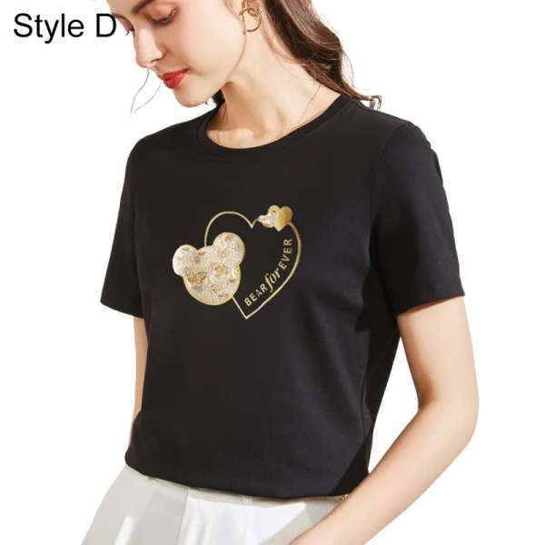 Fashion White Cartoon Printing Regular T-Shirts 2021 Cotton Scoop Neck Short Sleeve Women Women's Tops T-shirt