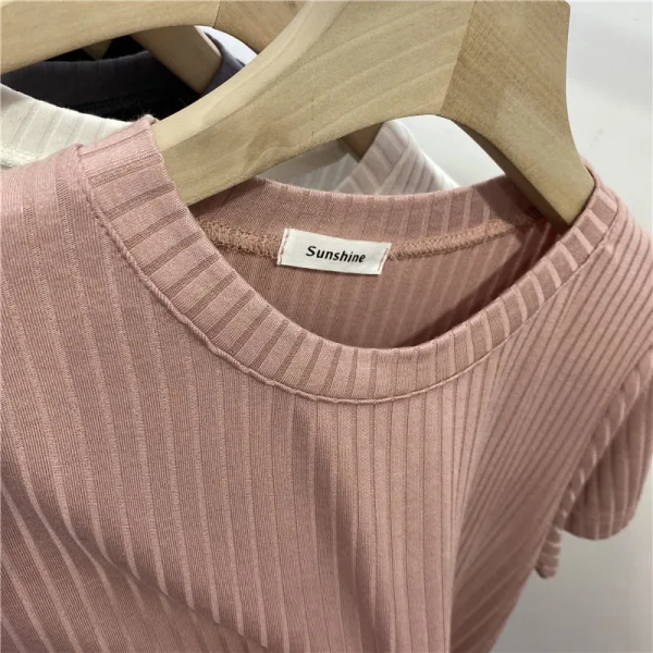 Summer Casual Grey Stripe Loose T-Shirts 2021 Scoop Neck Short Sleeve Women's Tops T-shirt