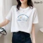 Chic / Beautiful White Casual Cartoon Printing Loose T-Shirts 2021 Cotton Scoop Neck Short Sleeve Women's Tops T-shirt