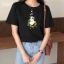 Chic / Beautiful Black Summer Casual Cartoon Printing Cotton Loose T-shirt 2021 Scoop Neck Short Sleeve Women's Tops T-Shirts