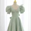 Vintage / Retro Sage Green Prom Dresses A-Line / Princess 2021 Scoop Neck Puffy Short Sleeve Backless Bow Tea-length Prom Formal Dresses