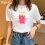 Casual Summer White Loose Cartoon Printing T-Shirts 2021 Cotton Scoop Neck Short Sleeve Women's Tops T-shirt