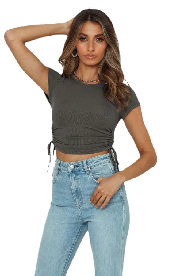 Sexy White Summer Street Wear Outdoor Sports Gymnasium Tight Women Tank 2021 Scoop Neck Short Sleeve Sweatshirts