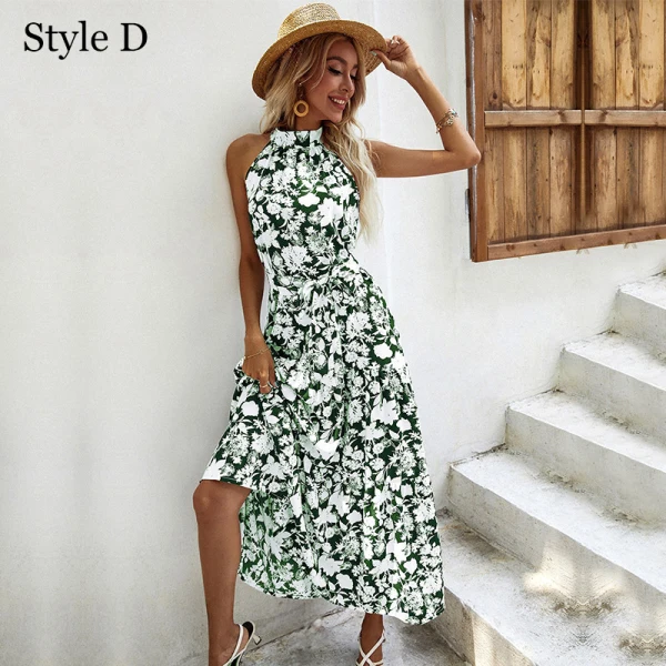 Chic / Beautiful Summer Black Floral Street Wear Maxi Dresses 2021 High Neck Sleeveless Women Dresses