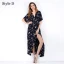 Summer Black Street Wear Beach Floral Maxi Dresses 2021 V-Neck Short Sleeve Women Dresses