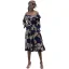 Mode Sommer Strassenmode Drucken Marineblau Damen Kleider 2021 Off Shoulder Verdeckter Knopf 3/4 Ärmel Rückenfreies Wadenlang