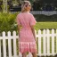 Summer Street Wear Resort Wear Beach Sky Blue Printing Women Dresses 2021 V-Neck Short Sleeve Sash