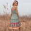 Été Bleu Marine Vêtements de vacances Vêtement de rue Plage Floral Femme Robes 2021 Chiffon Bretelles Spaghetti Manches Longues Dos Nu