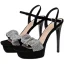 Sexy Noire Cocktail Faux Diamant Sandales Femme 2021 Cuir 12 cm Talons Aiguilles Peep Toes / Bout Ouvert Sandales Talons Hauts