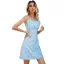 Sexy Été Bleu Ciel Plage Vêtement de rue Floral Femme Courte Robes 2021 Chiffon Bretelles Spaghetti Sans Manches Dos Nu