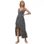 Été Vêtement de rue Floral Noire Robes longues 2021 Bretelles Spaghetti Chiffon Sans Manches Thé Longueur Femme Robes