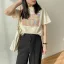 Casual Summer Cartoon Printing Grey Loose T-Shirts 2021 Cotton Scoop Neck Short Sleeve Women's Tops