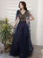 Scintillantes Bleu Marine Robe De Soirée 2021 Princesse V-Cou Perlage Cristal Paillettes Gland Sans Manches Dos Nu Longue Soirée Robe De Ceremonie