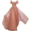 Vintage / Originale Rougissant Rose Glitter Perlage Paillettes Robe De Soirée 2021 Princesse Appliques Encolure Carrée Manches Courtes Dos Nu Longue Soirée Robe De Ceremonie