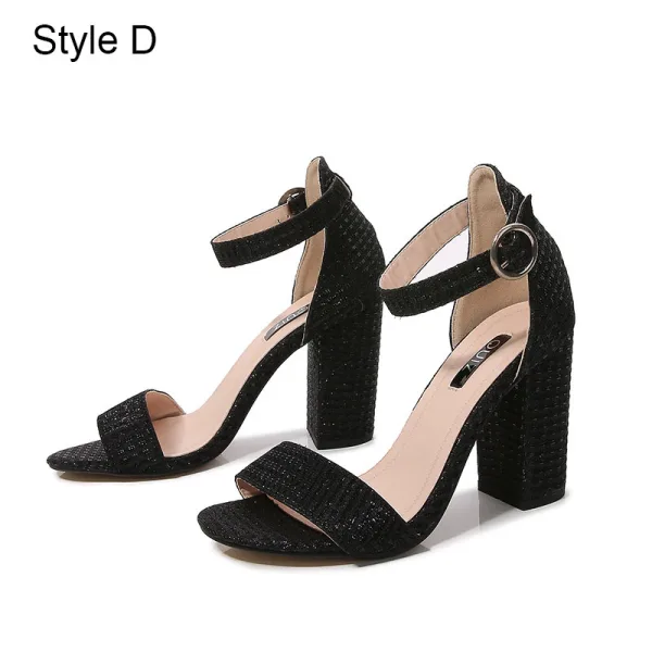 Chic / Beautiful Black Street Wear Summer Womens Sandals 2021 Ankle Strap 10 cm Thick Heels Open / Peep Toe Womens Sandals High Heels