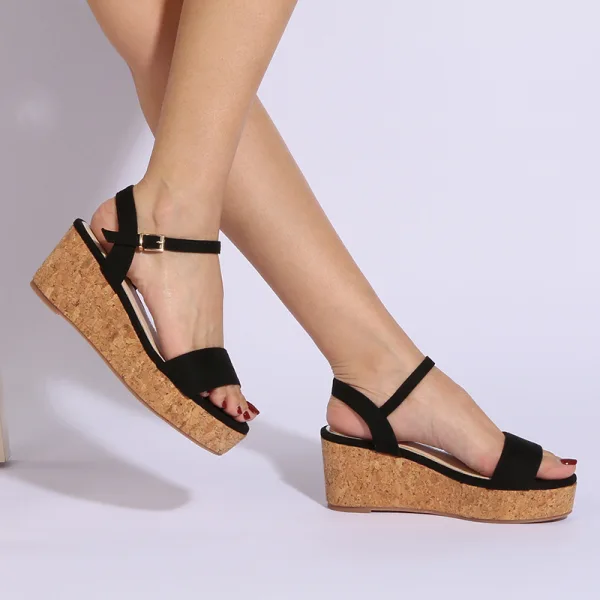 Roman Brown Street Wear Summer Womens Sandals 2021 Ankle Strap Waterproof 6 cm Wedges Open / Peep Toe Sandals High Heels