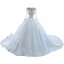 Luxury / Gorgeous High-end Ivory Glitter Beading Crystal Rhinestone Wedding Dresses 2021 Ball Gown High Neck Appliques Sequins 3/4 Sleeve Royal Train