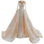 High-end Champagne Pearl Lace Flower Wedding Dresses 2021 Trumpet / Mermaid High Neck Long Sleeve Floor-Length / Long Wedding