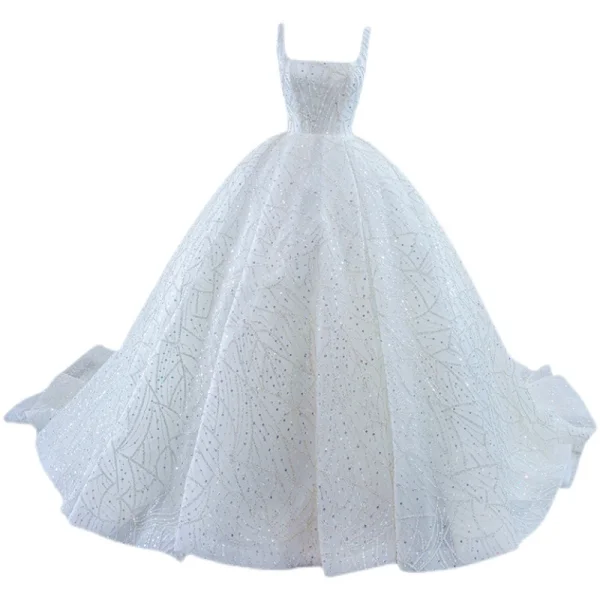High End Charmant Ivory / Creme Perlenstickerei Strass Pailletten Brautkleider / Hochzeitskleider 2021 Ballkleid Eckiger Ausschnitt Lange Ärmel Rückenfreies Hof-Schleppe Hochzeit