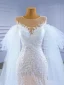 High-end Charming White Watteau Train Wedding Dresses 2021 Trumpet / Mermaid Scoop Neck Beading Pearl Sequins Lace Flower Sleeveless Chapel Train Wedding