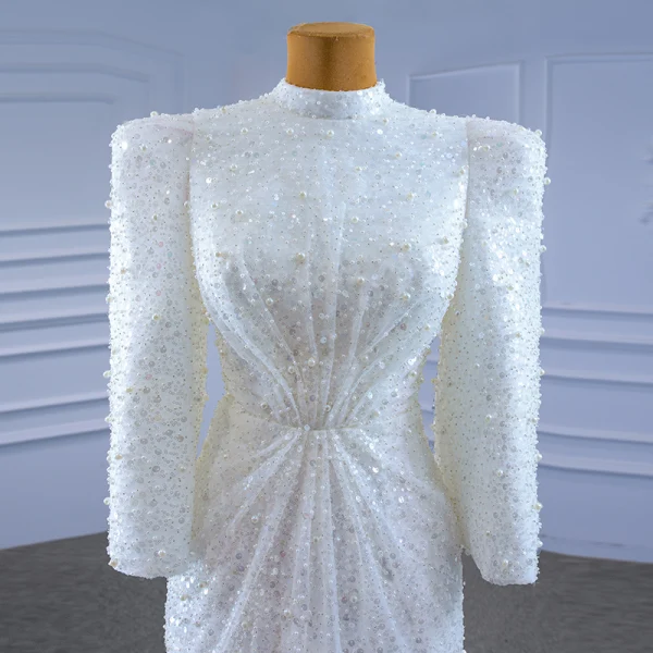 High-end Ivory Corset Wedding Dresses 2021 Trumpet / Mermaid High Neck Beading Pearl Sequins 3/4 Sleeve Floor-Length / Long Wedding
