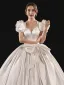 High-end Elegant Ivory Pearl Satin Wedding Dresses 2021 Ball Gown Square Neckline Short Sleeve Backless Bow Court Train Wedding