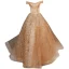Chic / Belle Doré Robe De Bal 2021 Princesse De l'épaule Sans Manches En Dentelle Fleur Perlage Perle Dos Nu Longue Promo Robe De Ceremonie
