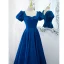 Vintage / Originale Océan Bleu Satin Robe De Bal 2021 Princesse Encolure Carrée Gonflée Manches Courtes Dos Nu Longue Promo Robe De Ceremonie
