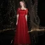 Charming Burgundy Prom Dresses 2021 A-Line / Princess Scoop Neck Beading Sequins Short Sleeve Backless Floor-Length / Long Prom Formal Dresses