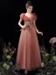 Charming Watermelon Glitter Prom Dresses 2021 A-Line / Princess V-Neck Beading Rhinestone Sequins Short Sleeve Floor-Length / Long Prom Formal Dresses