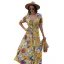 Bohême Noire Été Vêtements de vacances Vêtement de rue Plage Ample Floral Robes longues 2021 V-Cou Manches Courtes Femme