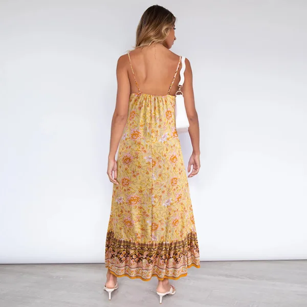Bohemia Summer Street Wear Resort Wear Floral Candy Pink Maxi Dresses 2021 Spaghetti Straps Sleeveless Backless Ankle Length