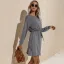 Fall Winter Grey Street Wear Women Dresses 2021 Scoop Neck Bow Sash Regular Long Sleeve