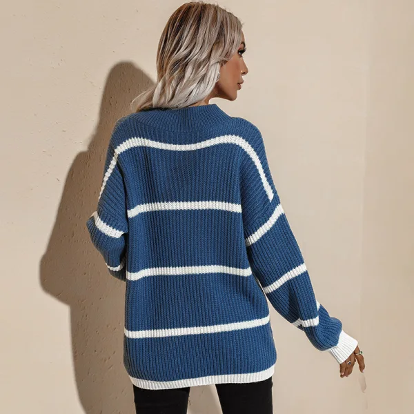 Vintage / Retro Fall Winter Loose Street Wear Stripe White Knitting Sweaters 2021 Scoop Neck Long Sleeve Women's Tops