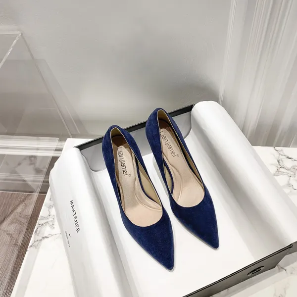 Schöne Schwarz Büro OL Wildleder Pumps 2021 8 cm Stilettos Spitzschuh Pumps Hochhackige