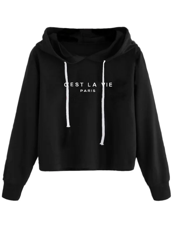 Comfortable Casual Fall Winter Regular Letter Graphic White Hooded Sweatshirts 2021 Cotton Long Sleeve Women's Tops