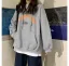 Comfortable Fall Winter Casual Navy Blue Loose Letter Graphic Hooded Sweatshirts 2021 Cotton Long Sleeve Women's Tops