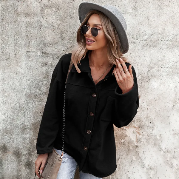 Comfortable Fall Winter Street Wear Beige Suede Regular Blouses 2021 Lapel  Long Sleeve Women's Tops