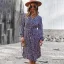 Bohemia Summer Printing Yellow Women Dresses 2021 A-Line / Princess Beach Street Wear Resort Wear V-Neck Sash Long Sleeve Knee-Length