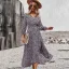 Bohemia Summer Beach Resort Wear Yellow Floral Maxi Dresses 2021 V-Neck Sash Bow Long Sleeve Tea-length