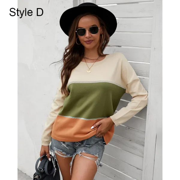 Mode Désinvolte Tomber Hiver Multi-Couleurs Chandails 2021 Encolure Dégagée Coton Ample Manches Longues Hauts pour Femmes