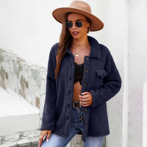Fashion Fall Winter Suede Blushing Pink Street Wear Coats & Jackets Sweaters 2021 Buttons Lapel Long Sleeve Regular Women's Tops