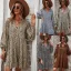 Modest  Summer Brown Street Wear Spotted Leopard Print Women Dresses Women's Tops 2021 V-Neck Loose Long Sleeve Knee-Length