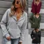 Désinvolte Tomber Hiver Gris Encapuchonné Sweats 2021 Boutons Manches Longues Femme Hauts