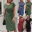 Casual Spring Summer Burgundy Women Dresses 2021 Scoop Neck Bow Short Sleeve Sash Loose