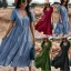 Casual Spring Summer Resort Wear Pool Blue Women Dresses 2021 V-Neck Short Sleeve Sash Tea-length Loose