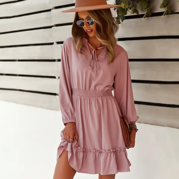 Chic / Beautiful Fall Winter Casual Dark Green Regular Women Dresses 2021 V-Neck Long Sleeve