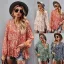 Mode Tomber Été Vêtements de vacances Blanche Floral Femme Hauts 2021 V-Cou Manches Longues Ample