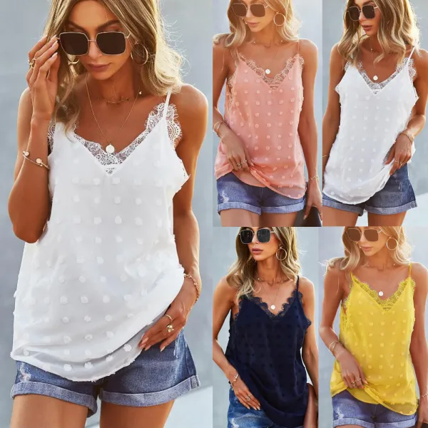 Sexy Spring Summer Street Wear White Lace Flower T-Shirts 2021 V-Neck Sleeveless Loose Women Tops